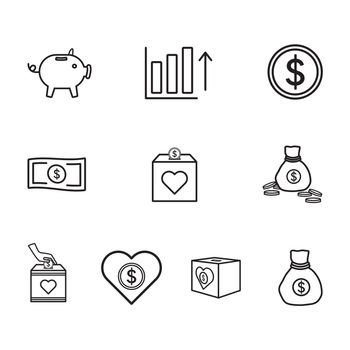 Vector icon set for banking on white background