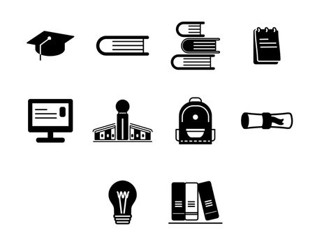 Vector icon set for education against white background