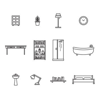 Vector icon set for furniture and home dÃ©cor on white background