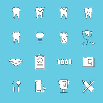 Vector icon set for dental care against blue background