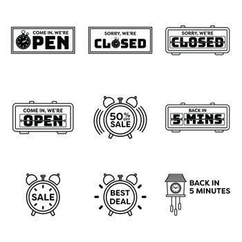 Vector icon set of various clock on white background