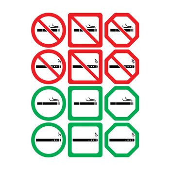 Vector icon set of no smoking and smoking allowed on white background