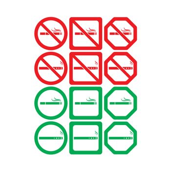 Vector icon set of no smoking and smoking allowed on white background