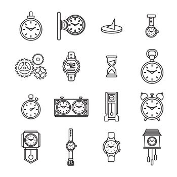 Vector icon set of various clock on white background