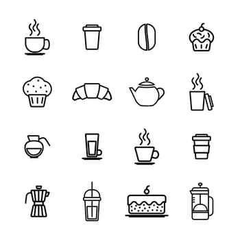 Vector icon set for breakfast on white background
