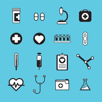 Medical vector icon set on blue background