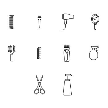 Vector icons set of barber equipment and accessories on white background