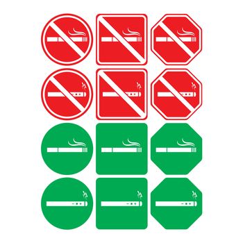 Vector icon set of no smoking and smoking allowed on white background