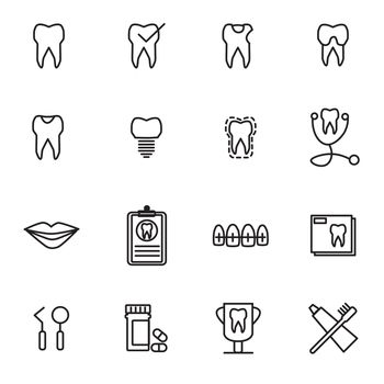 Vector icon set for dental care against white background