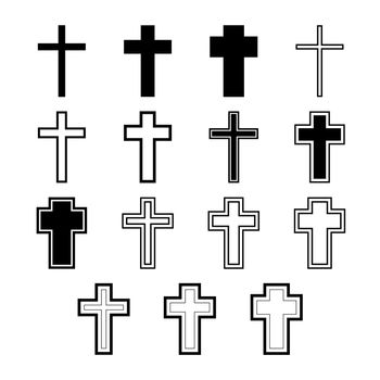 Vector icons set for religion cross on white background