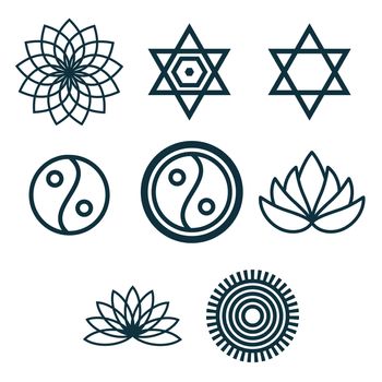 Vector icon set for symmetric geometry shapes on white background