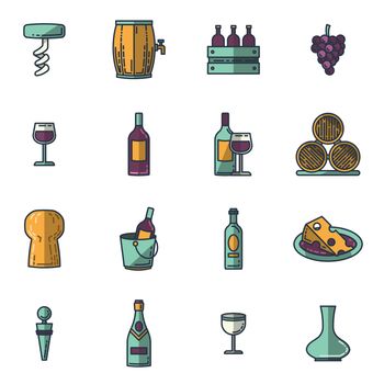 Vector icons set of wine on white background