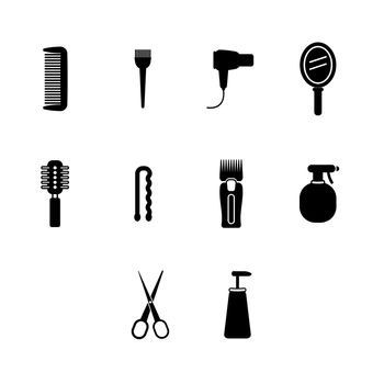 Vector icons set of barber equipment and accessories on white background