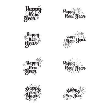 Vector icons set of happy new year on white background