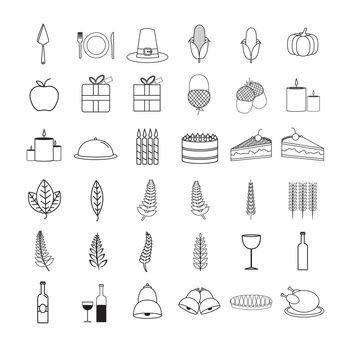 Vector icon set of food and drink on white background