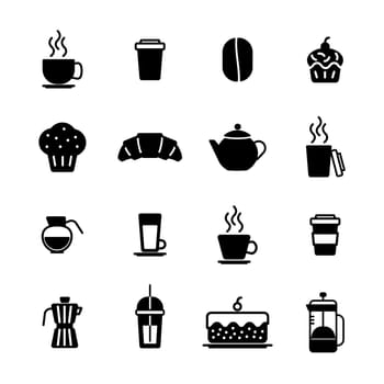 Vector icon set for breakfast on white background