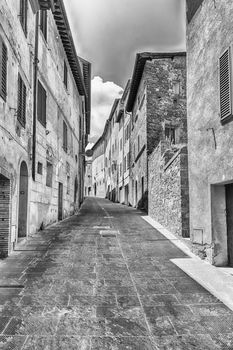 Medieval scenic streets in the town of Montalcino, province of Siena, Tuscany, Italy