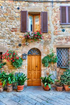 Medieval scenic streets in the town of Pienza, province of Siena, Tuscany, Italy