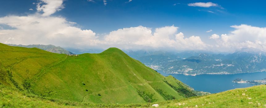 Panoramic view of Lake Como and Monte Crocione as viewed from  Monte Tremezzo, Lombardy, Italy