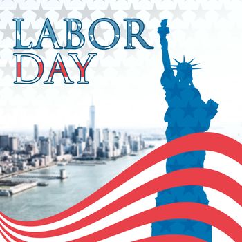 Poster of  labor day text against city by the sea