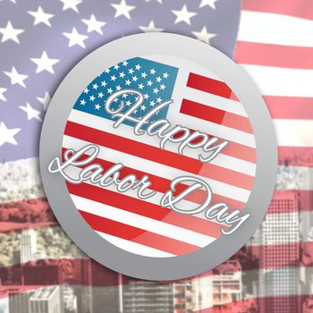 Happy labor day badge against united states of america flag