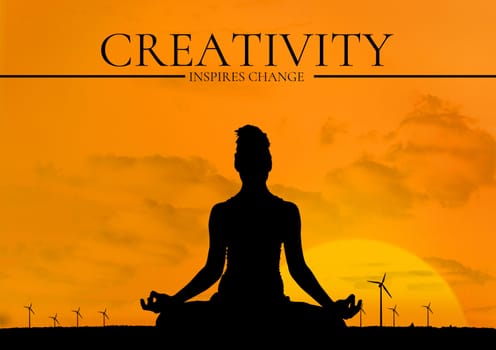 digital composite of woman doing yoga against yellow background