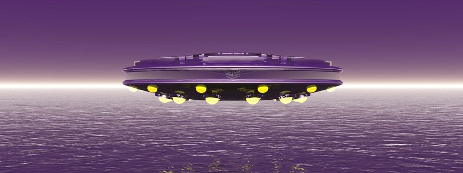 very large flying saucer in the sky and clouds - 3d rendering