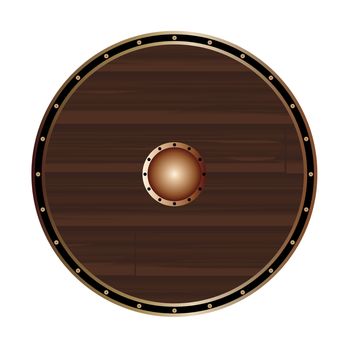 A typical round Viking shield on a white background