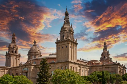 Towers of the National Art Museum in Barcelona Spain