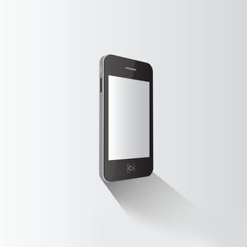 Digitally generated smartphone standing on grey surface