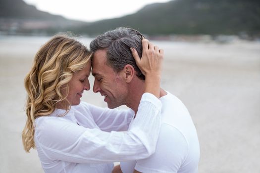 Romantic mature couple embracing each other on the beach