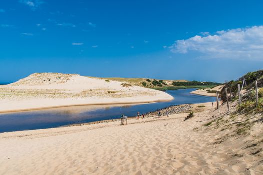 The mouth of the Huchet Current in the Landes in France