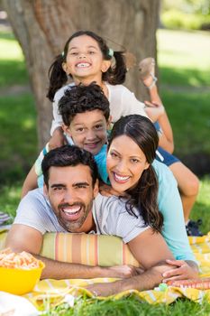 Happy family enjoying together in park on a sunny day