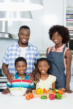 Portrait of parents and Kids standing in kitchen at home