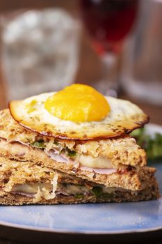 closeup of a french croque madame