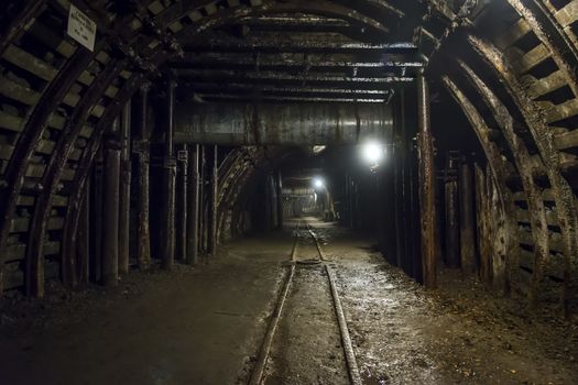 Interior of old coal mine in Poland