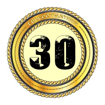 A golden 30 metal rope circular border over a white background