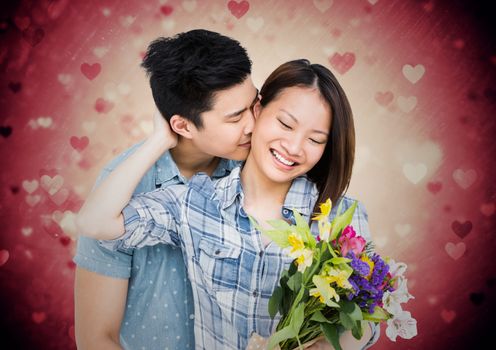 Composite image of romantic couple embracing each other