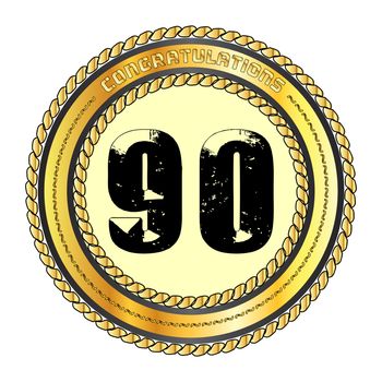 A golden 90 metal rope circular border over a white background