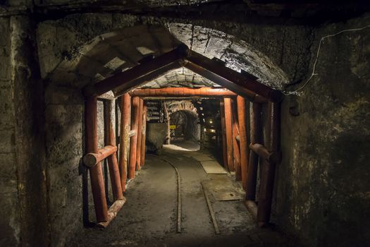 Interior of old coal mine in Poland