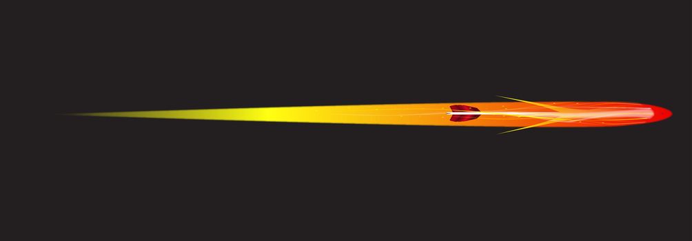 A flaming arrow in the darkness on a black background