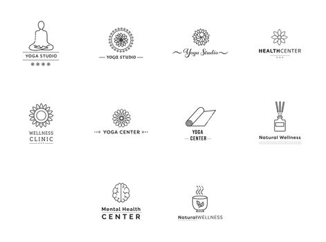 Various vectors icons of yoga and fitness centers against white background