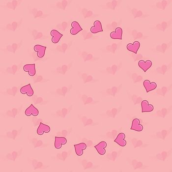 Vector image of heart shape patterns on pink background