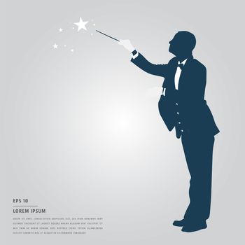 Vector of lorem ipsum text and magician silhouette on white background