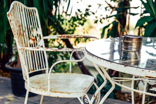 Detail of Old vintage furniture in garden