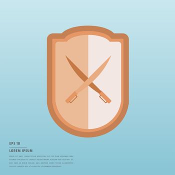 Vector of lorem ipsum text and shield and sword on blue background