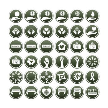 Various vector icon set of charity on white background