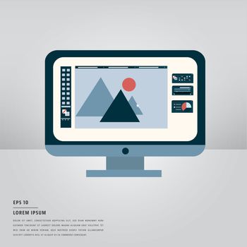 Vector of lorem ipsum text and desktop pc monitor with graphic design