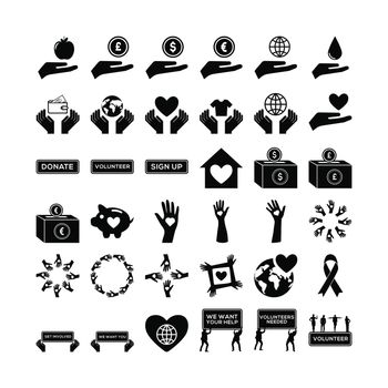 Various vector icon set of charity on white background