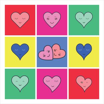 Vector icon set of pink heart on white background